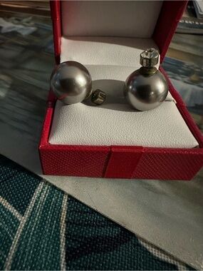 Silver Pearl Ball Double-Sided Stud Earrings - Elegant Women Jewelry